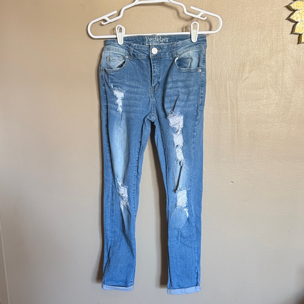 Women's Ripped Blue Skinny Jeans